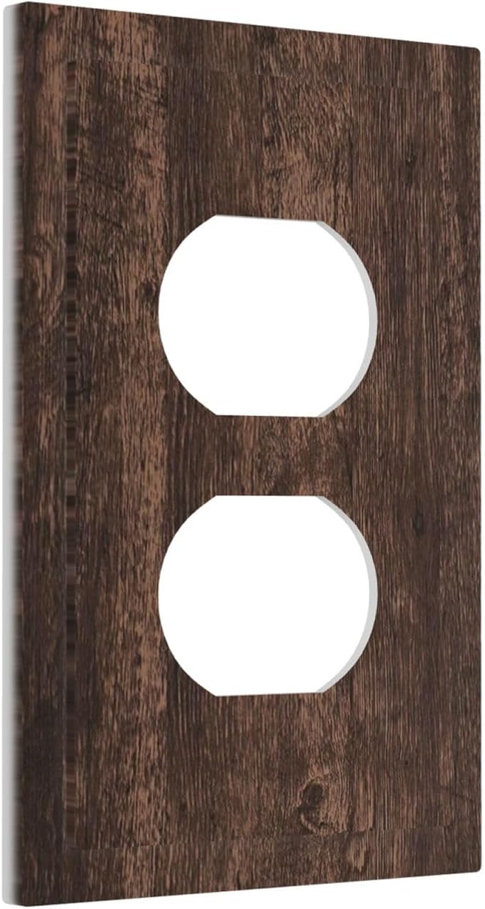 Outlet Covers Rustic Dark Brown Wood Grain 1 Gang Duplex Wall Plate Decorative Switch Plates Electrical Receptacle Faceplate Light Switch Cover for Farmhouse Bedroom Decor
