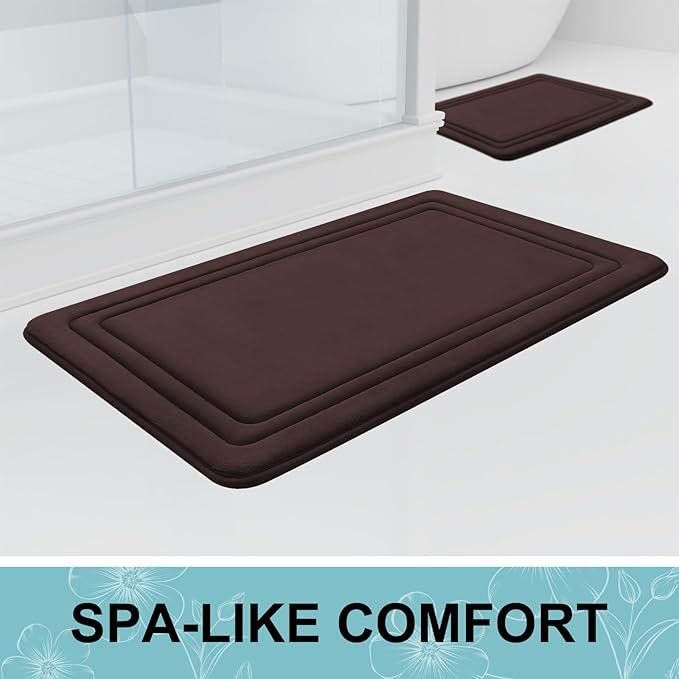 Grandaily Memory Foam Bath Mat Rug 47x17, Ultra Soft, Non-Slip and Absorbent Bathroom Rugs, Machine Wash Dry, Comfortable Bath Carpet for Bathroom Floor, Tub and Shower, Brown