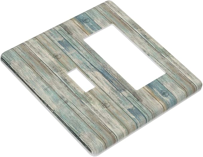 Tea Vintage Wood Plank Distressed Grain Rustic Shiplap Board 2 Gang Light Switch Cover Decorative Combination Toggle Rocker/Decora Wall Plate Electrical Switchplate for Farmhouse Bathroom