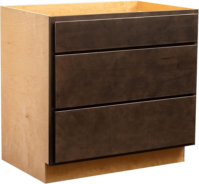 Quicklock RTA (Ready-to-Assemble) | Base Kitchen Cabinets - Shaker Style | Made in America (Espresso Stain, 30" W x 34.5" H x 24" D 3 Drawer Pots and Pans)