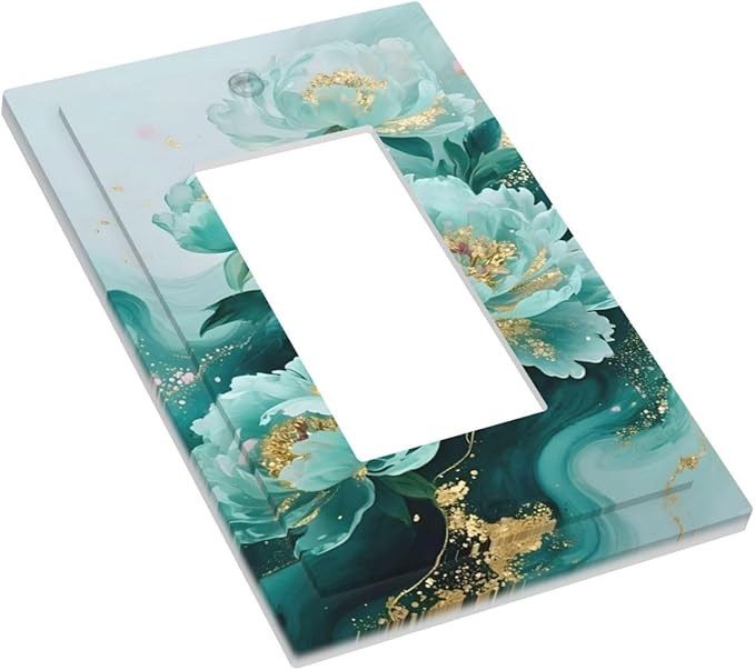 Decorative Outlet Covers Gold Green Floral Gilt Marble Flower 1 Gang Rocker Light Switch Cover Plate Single Gfci Light Switch Covers Wall Plate for Bathroom Decor