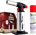 Jo Chef Kitchen Torch with Butane Included – Refillable Lighter with Safety Lock & Adjustable Flame, Blow Culinary Torch for Cooking, BBQ, Creme Brulee, DIY and Soldering - 1 Can (3.38oz) Included