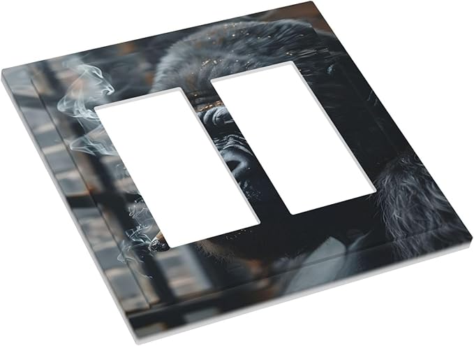 Funny Animal Smoking Black Orangutan Decorative Outlet Covers 2 Gang Double GFCI Rocker Electrical Wall Panels Light Switch Cover Plate for Farmhouse Home Office Decor