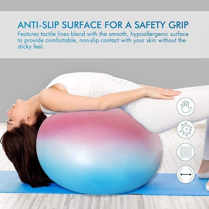 Yoga Ball Chair with 65cm Exercise Ball, Stability Base for Home Office, Yoga, Pilates & Fitness, Balance Ball for Posture, Core Strength & Low Impact Workouts (Blue Pink)