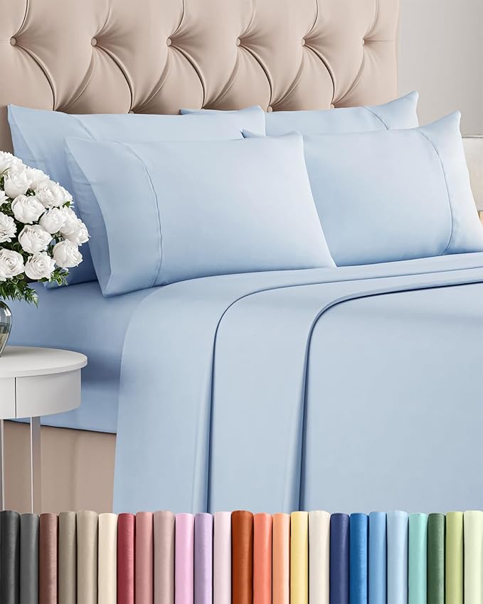 Queen 6 Piece Sheet Set - Cooling & Breathable Bed Sheets - Hotel Luxury Bed Sheets for Women, Men, Kids & Teens - Bedding with Deep Pockets & Easy Fit - Soft and Wrinkle Free - Queen Sky Blue Sheets