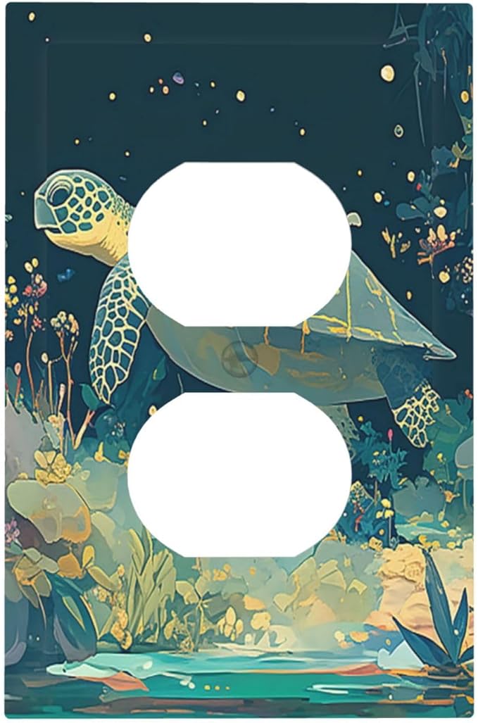 Outlet Covers Fantasy Sea World Sea Turtle Floral Plant 1 Gang Duplex Wall Plate Decorative Switch Plates Electrical Receptacle Faceplate Light Switch Cover for Kids Room Nursery Decor