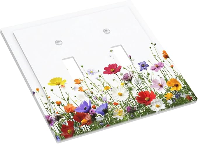 Decorative Switch Plates Colorful Wildflowers Plant Floral Daisy 2 Gang Double Toggle Outlet Light Switch Cover Wall Plate Electrical Faceplate For Bed Room Living Room Decor