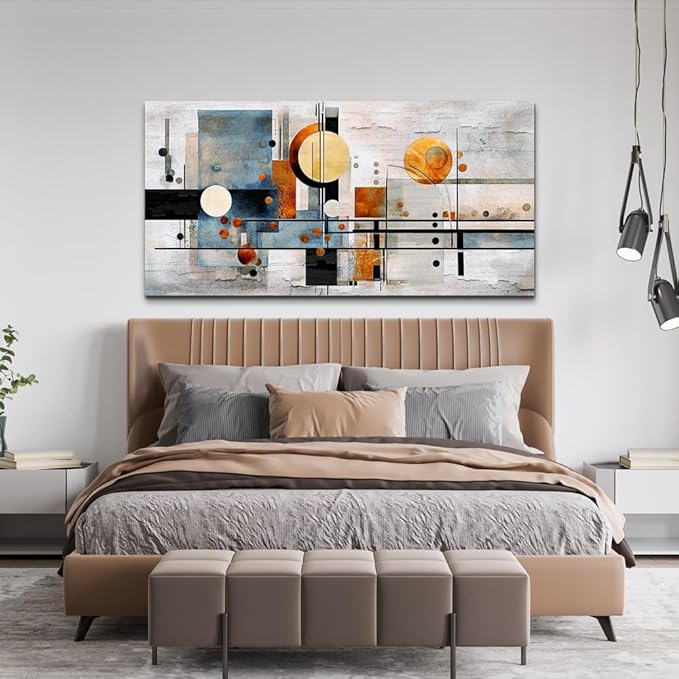 MHARTK66 Abstract Wall Art Modern Geometric Abstract Canvas Painting Large Vintage Texture Eye-Catching Home Decor for Living Room Bedroom Office Decorative Wall Picture Artwork Ready to Hang