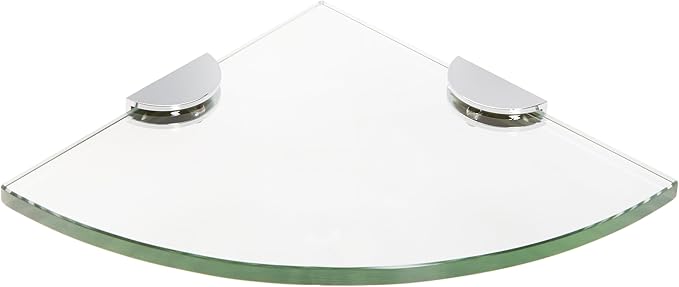 Spancraft Glass HRC12QR-CR Quarter Round Glass Shower Shelf with Half Round Clamp, Chrome Bracket, 12"