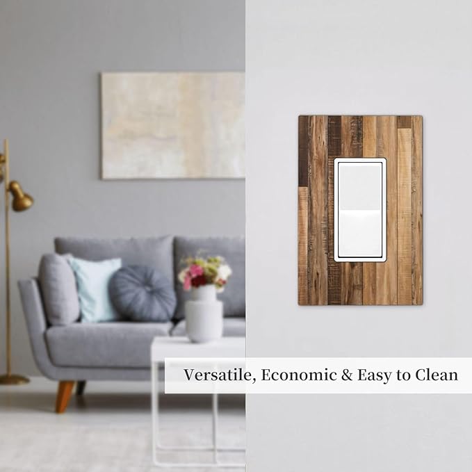 Rustic Brown Wood Splicing Vintage Dark Oak Print Decorative Outlet Covers 1 Gang Single Rocker Light Switch Cover Plate Wall Plates GFCI Faceplate for Farmhouse Home Decor