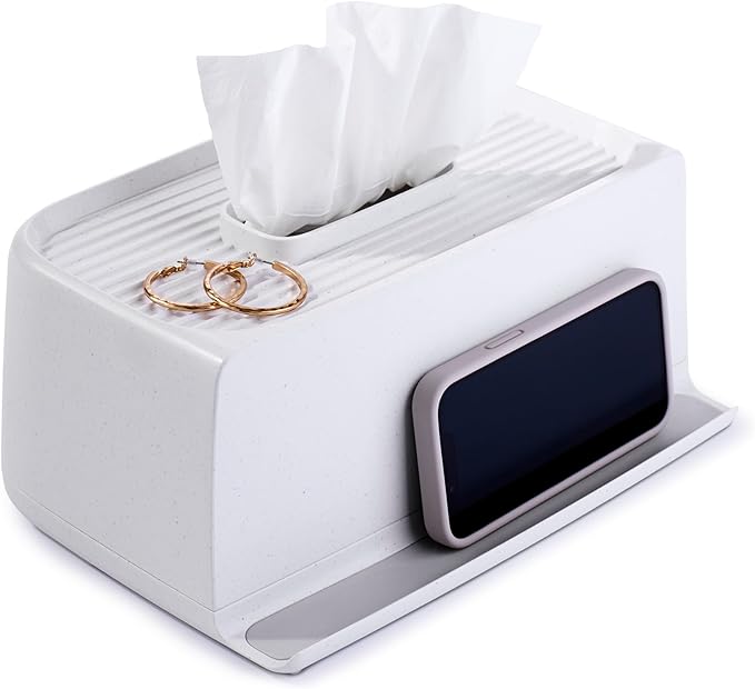 YouCopia The Ledge Tissue Holder, Rectangular, Box Cover with Storage for Phones, Jewelry, Makeup and Accessories for Night Stand, Desk and Bathroom Organization