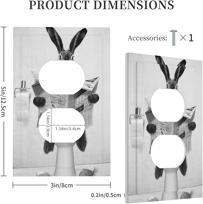 Outlet Covers Funny Retro Cute Animals Grey Black Rabbit 1 Gang Duplex Light Switch Cover Plate Decorative Dual Device Wall Plate Receptacle Electrical Switchplate for Country Bathroom Bedroom
