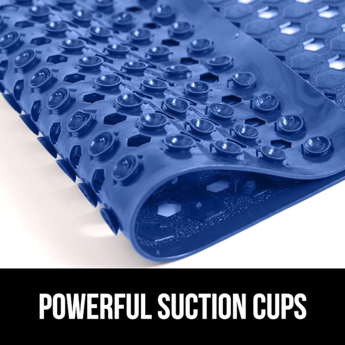 GORILLA GRIP Patented Bath Tub Shower Mat, Machine Washable Bathtub Floor Liner Mats, Suction Cups and Drain Holes to Keep Tubs Clean, Soft on Feet, Bathroom Essentials, 35x16 Inch, Royal Blue Opaque