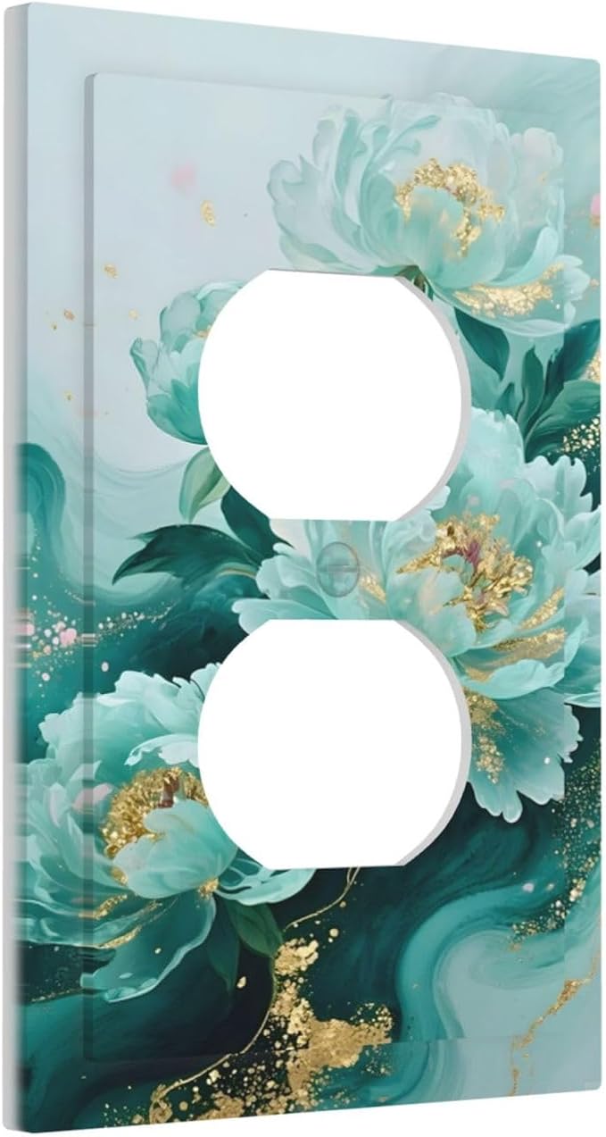 Outlet Covers Gold Green Floral Gilt Marble Flower Decorative 1 Gang Duplex Light Switch Cover Plate Receptacle Wall Plate Electrical Switch Plate Covers for Bathroom Decor