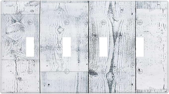 Light Switch Covers Vintage Grey White Wood Grain Quad Toggle Electrical Faceplate 4 Gang Wall Plate Decorative Switch Plates for Farmhouse Bathroom Decor