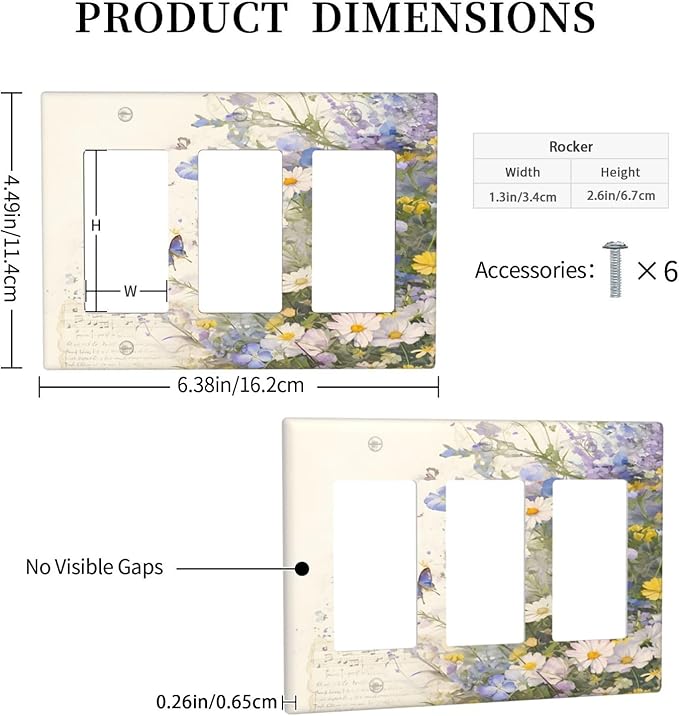 Decorative Outlet Covers Purple Flower Butterfly Yellow Daisy 3 Gang Gfci Wall Plate Triple Rocker Light Switch Cover Plate Switch Plate Covers for Bathroom Decor