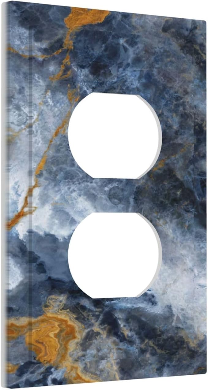 Outlet Covers Gold Dark Blue Gilt Haze Marble Decorative 1 Gang Duplex Light Switch Cover Plate Receptacle Wall Plate Electrical Switch Plate Covers for Bathroom Decor