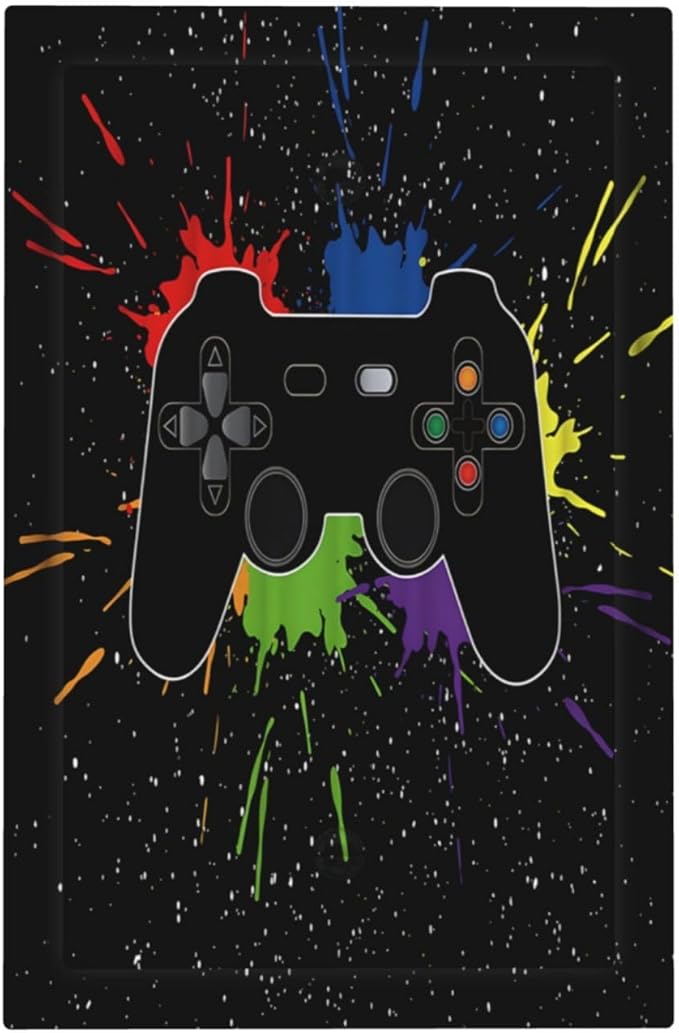 Classic Videogames Controller Black Splash Ink Colorful Light Switch Cover Plate 1 Gang No Device Blank Electrical Wall Plates Faceplate Decorative Switch Plate Covers for Kids Room Nursery Decor