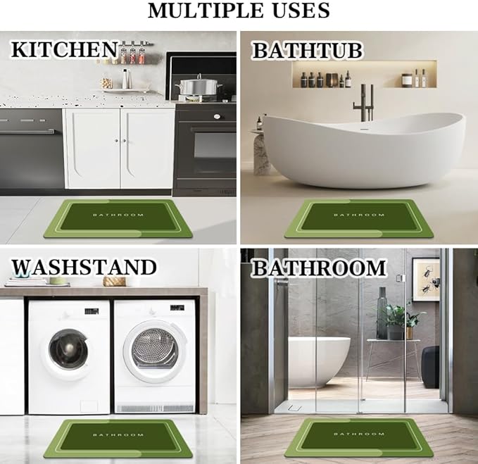 Bath Mat, Bathroom Mat Rugs Super Absorbent Shower Mats Non Slip Quick Dry Thin Rubber Mats for Bathroom Floor Fit Under Door, Shower Rug for Bathtub, Shower, Green