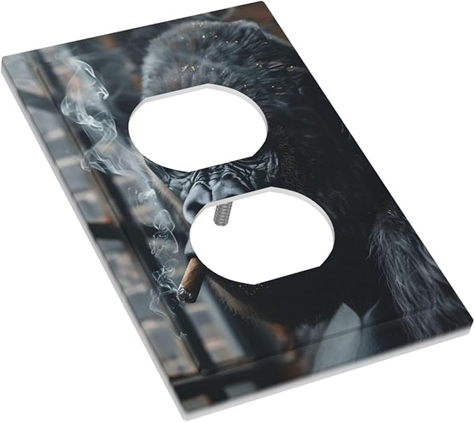 Funny Animal Smoking Black Orangutan Outlet Covers 1 Gang Duplex Light Switch Cover Decorative Switch Plates Electrical Receptacle Faceplate Wall Plate for Farmhouse Home Office Decor