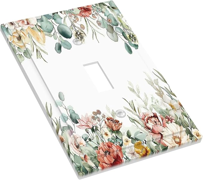 Decorative Light Switch Cover Vintage Boho Floral Leaves Rustic Sage Botanical 1 Gang Single Toggle Device Electrical Faceplate Switchplates Decorator Outlet Wall Plate for Bedroom Home Decor