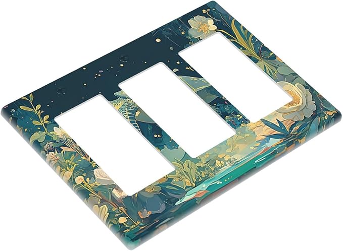 Light Switch Covers Fantasy Sea World Sea Turtle Floral Plant 3 Gang Rocker Electrical GFCI Decorative Triple Outlet Wall Plate Cover Switchplate for Kids Room Nursery Decor