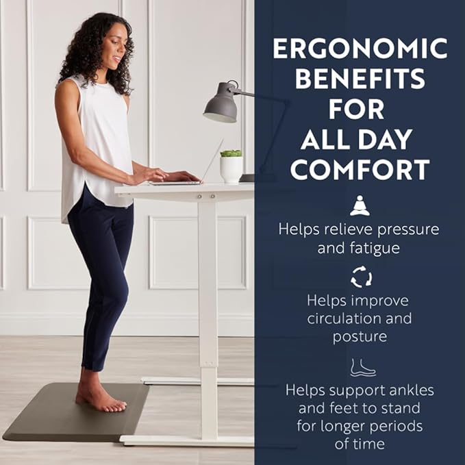 KANGAROO Thick Ergonomic Anti Fatigue Mats for Kitchen Floor, Cushioned Standing Office Desk Mat, Waterproof Scratch Resistant Topside, Supportive All Day Comfort Padded Foam Rugs, 20x32, Cappuccino
