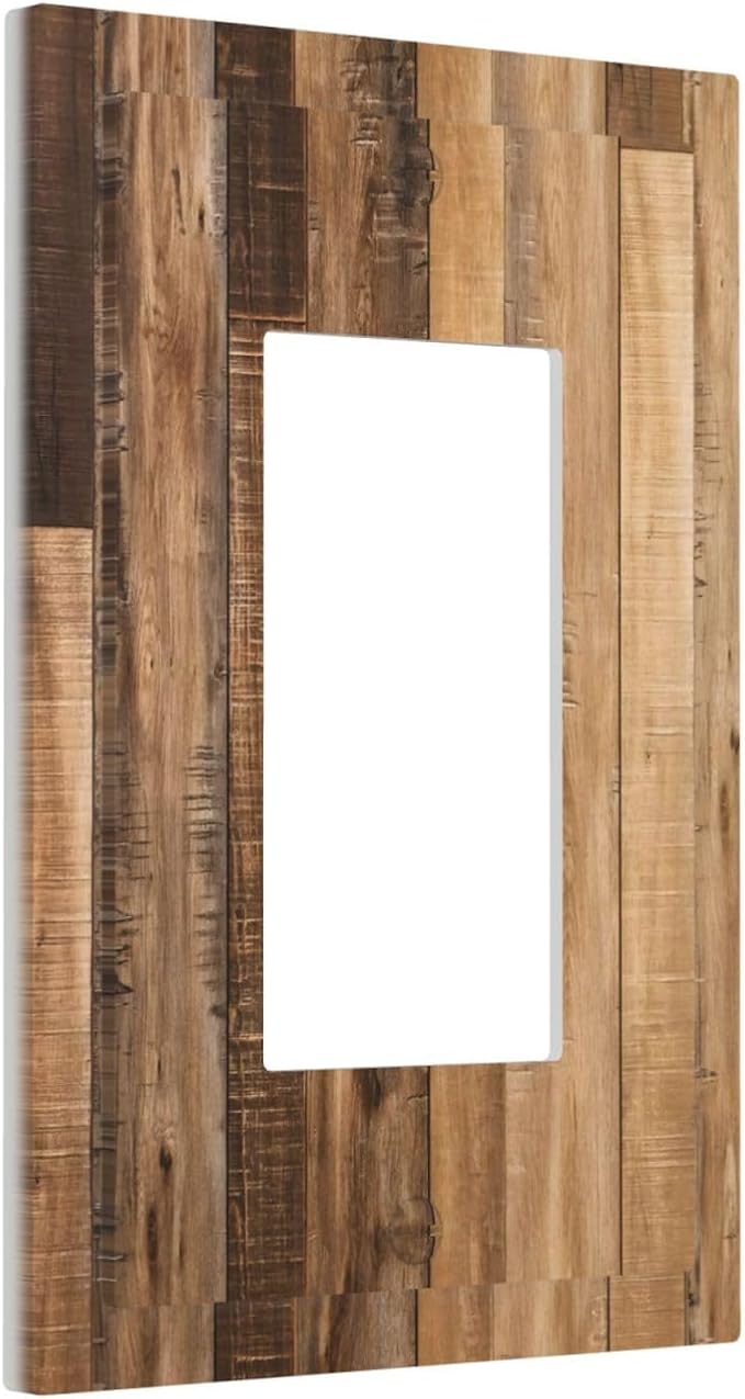 Rustic Brown Wood Splicing Vintage Dark Oak Print Decorative Outlet Covers 1 Gang Single Rocker Light Switch Cover Plate Wall Plates GFCI Faceplate for Farmhouse Home Decor