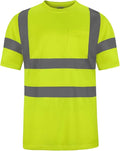 High Visibility Class 3 T Shirts，Hi Vis Safety Shirts with Reflective Strips and Pocket, Short Sleeve Quick Dry Mesh Construction Work Shirt for Men/Women Lime,Large