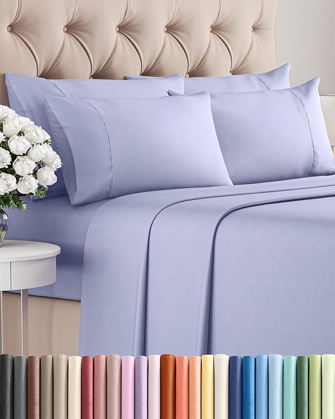 King 6 Piece Sheet Set - Cooling & Breathable Bed Sheets - Hotel Luxury Bed Sheets for Women, Men, Kids & Teens - Comfy Bedding w/Deep Pockets & Easy Fit - Soft & Wrinkle Free - King Lavender Sheets