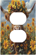 Outlet Covers Vintage Sunflower Highland Cow Rustic Art 1 Gang Duplex Wall Plate Decorative Switch Plates Electrical Receptacle Faceplate Light Switch Cover for Bedroom Farmhouse Decor
