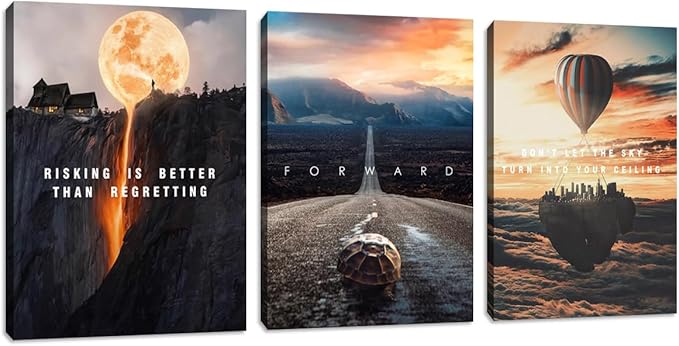 3 Pieces Motivational Canvas Wall Art Office Wall Decor Entrepreneur Quotes Inspiring Framed Poster Inspirational Quotes for Art Decoration Ready to Hang for Office Work Place Bedroom(72''Wx36''H)