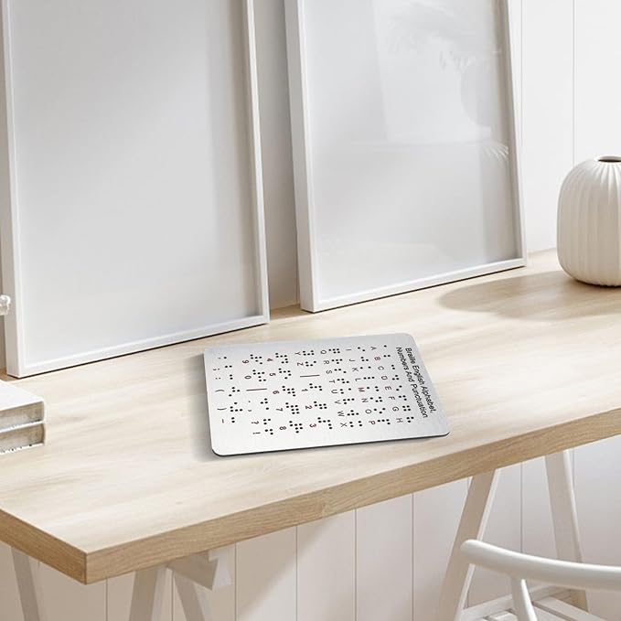 Braille Learning Board For Beginners With Raised Dots, Numbers And Punctuation,Aluminum Tactile Teaching Aid For Visually Impaired, 7.25X4.7 Inches