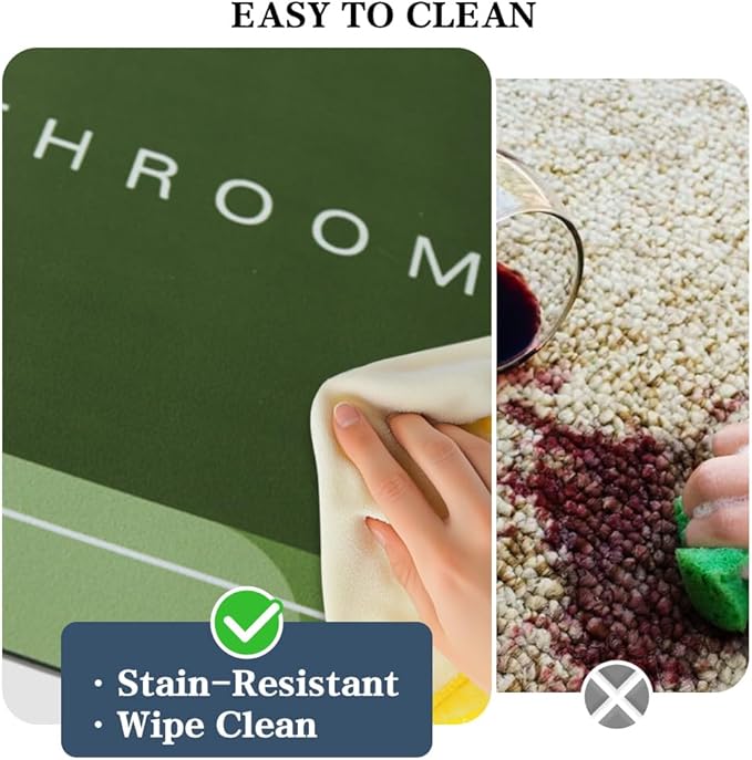 Bath Mat, Super Absorbent Non Slip Quick Dry Thin Rubber Mats for Bathroom Floor, Fit Under Door, Shower Rug for Bathtub, Green