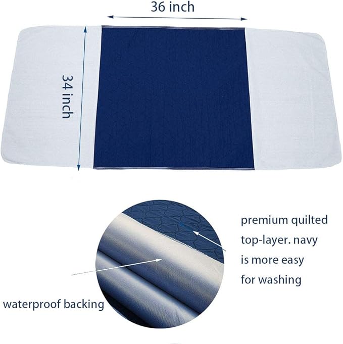 2 Pack Careboree Pee Bed Pads Bed Wetting Protection Cotton Top-Layer Waterproof Underpads 34"X36" Twin Size with 21" Wings for Incontinence Adults，The Elderly Kids Pets