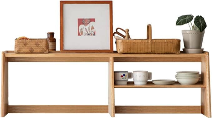 YESWOOD 100% Solid Rubberwood Kitchen Counter Hutch Shelf, Fully Assembled Countertop Organizer Storage Rack, Buffet Hutch Shelf with Trapezoid Structure for Kitchen & Dining Room (Natural, 47.7'')