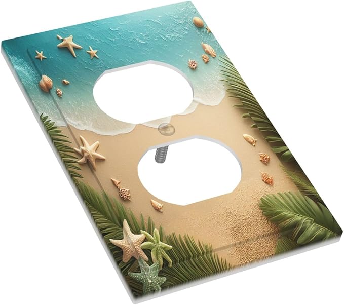 Outlet Covers Summer Beach Themed Starfish Seashells 1 Gang Duplex Wall Plate Decorative Switch Plates Electrical Receptacle Faceplate Light Switch Cover for Bedroom Bathroom Decor