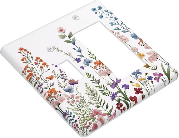 Rustic Wild Floral Vintage Colorful Flowers 2 Gang Combination Light Switch Covers Decorative Toggle Rocker/Decora Wall Plate Electrical Receptacle Switchplate Dimmer Faceplate for Bathroom