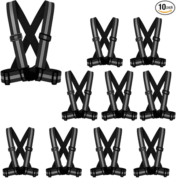 zojo Safety Vests,10 Packs | Lightweight, Adjustable & Elastic | Safety & High Visibility for Running, Jogging, Walking,Cycling | Fits Outdoor Clothing (Black)
