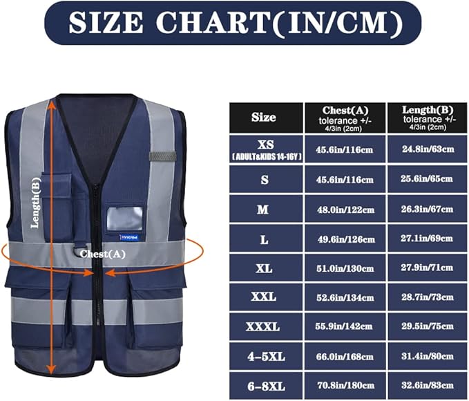 A-SAFETY Big and tall navy blue hi vis vest 4XL 5XL