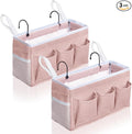 2Pcs Beside Caddy Storage Organizer, Hanging Bag Holder with Pockets for Bedroom, Loft Bed Tent, Bed Curtain, Top Bunk bed Shelf Accessories Bedside Caddy 3-pocket (Pink-2pcs)