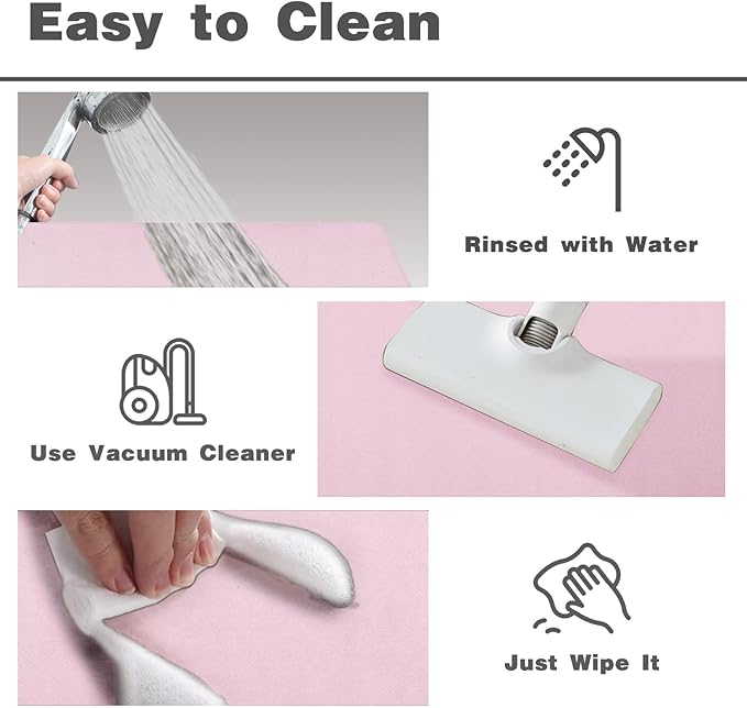 Pink Bath Mat, Bathroom Rugs Non Slip Washable Thin Absorbent Quick Dry Bath Mat Fits Under Door Bathroom Floor Mat Perfect for Bath, Shower, or Sink 17"x59" Pink