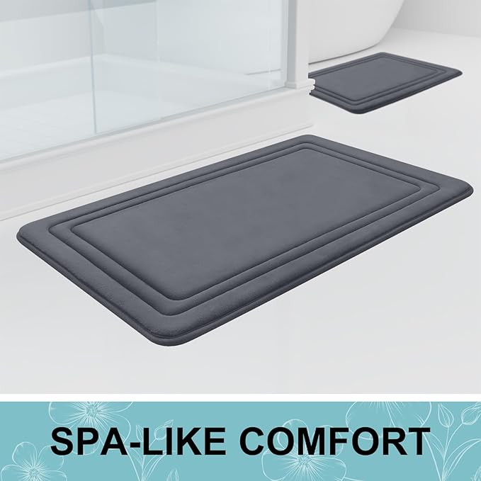 Grandaily Memory Foam Bath Mat Rug 44x24, Ultra Soft, Non-Slip and Absorbent Bathroom Rugs, Machine Wash Dry, Comfortable Bath Carpet for Bathroom Floor, Tub and Shower, Dark Grey