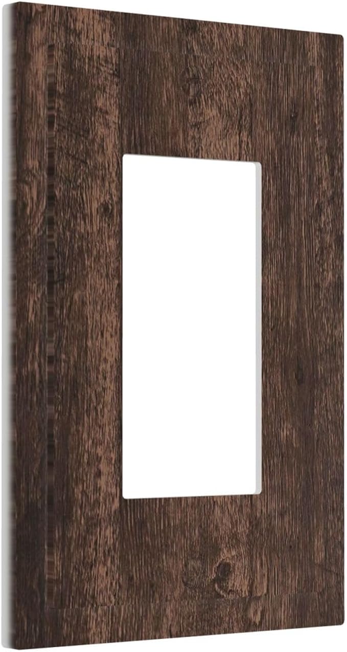 Decorative Outlet Covers Rustic Dark Brown Wood Grain 1 Gang Single Rocker Light Switch Cover Plate Wall Plates GFCI Faceplate for Farmhouse Bedroom Decor