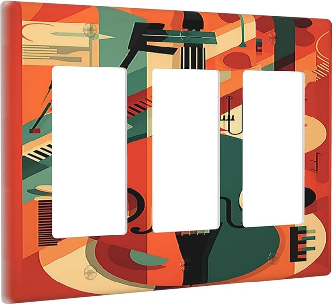 Light Switch Covers Violin Abstract Jazz Colorful Painting 3 Gang Rocker Electrical GFCI Decorative Triple Outlet Wall Plate Cover Switchplate for living Room Office Decor