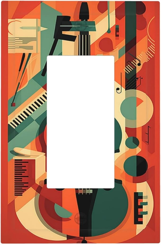 Decorative Outlet Covers Violin Abstract Jazz Colorful Painting 1 Gang Single Rocker Light Switch Cover Plate Wall Plates GFCI Faceplate for living Room Office Decor