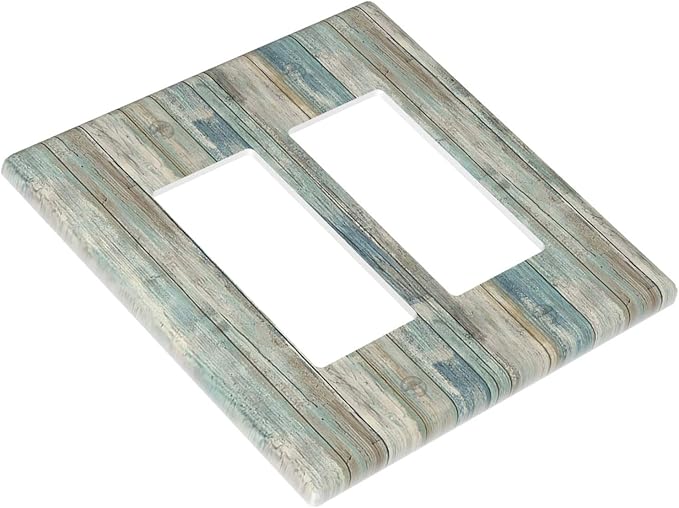 Outlet Covers Tea Vintage Wood Plank Distressed Grain Rustic Board Double Rocker/Decora Light Switch Cover Decorative 2 Gang Gfci Wall Plate Covers Electrical Switchplate for Farmhouse Bedroom