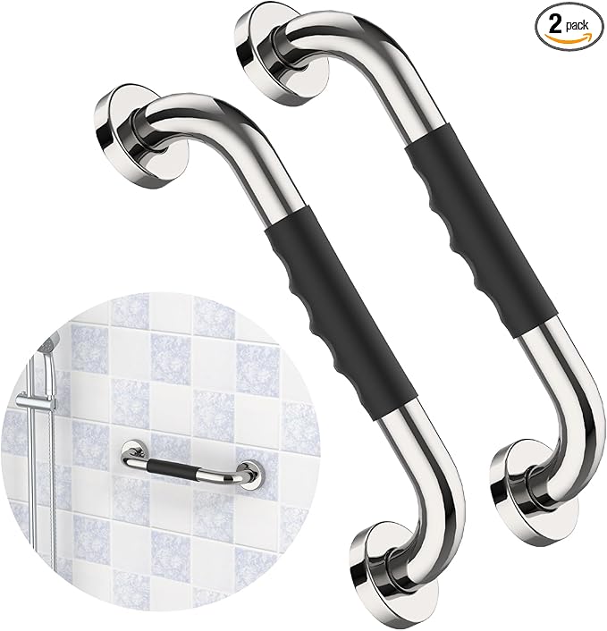 2 Pack 12 Inch Shower Grab Bar w/Anti Slip Rubber Grip, ZUEXT SUS304 Stainless Steel Bath Grab Bar, Bathroom Balance Bar, Wall Mount Safety Handrail Support, Handicap Injury Elderly Assist Handle