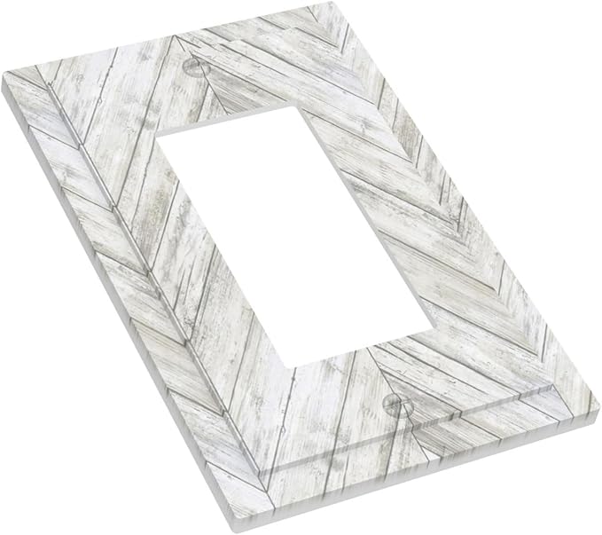 Rustic White Gray Herringbone Wood 1 Gang Rocker Light Switch Plate Vintage Country Single Decora Outlet Wall Plate Cover Faceplate Decorative Switchcovers GFCI for Farmhouse Living Room Decor