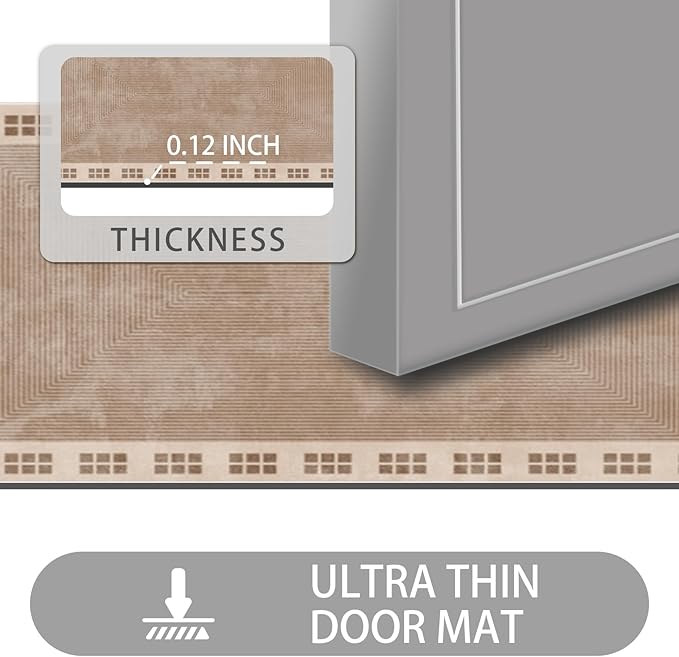 Ultra Thin Door Mat Indoor Entrance, 1/10 in Thin Door Mats for Inside Entry, Non-Slip Rubber Backing Washable Doormat, Fade Resistant, Absorbent, Low Profile Dirt Trapper, 30"X17"